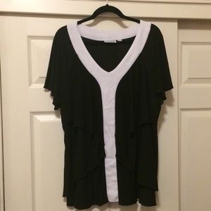 EUC Avenue Black Ruffle w/White Neck & Tie Trim